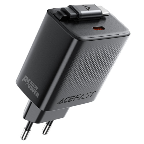 Зарядное устройство ACEFAST AF-A110-BK PD 30W Gan Charger USB-C+USB-C With Retractable Cable Black