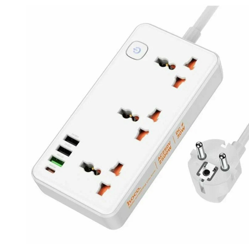 Переходник сетевой Hoco AC8A Storm 3-position socket (PD30W/1C3A) (EU) (белый)