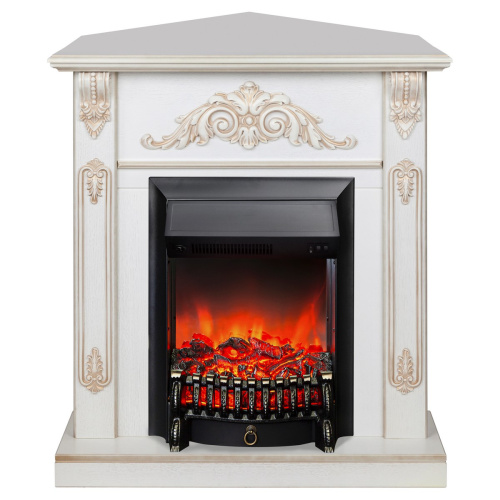 Электрокамин RealFlame Anita Corner WT дуб белый с золотой патиной с очагом Fobos Lux Black