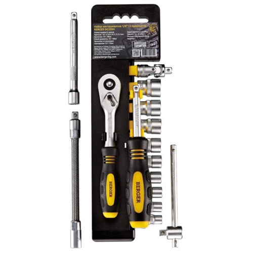 Набор головок торцевых BERGER BG2034 6-гранных SuperLock 1/4" (6-14 мм) и инструментов 1/4"