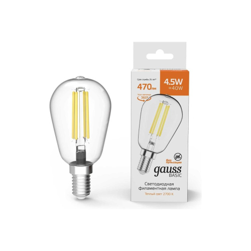 Лампа светодиодная Gauss Basic 1141115 4.5Вт цок.E14 220B 2700K св.свечения белый теплый уп/10шт