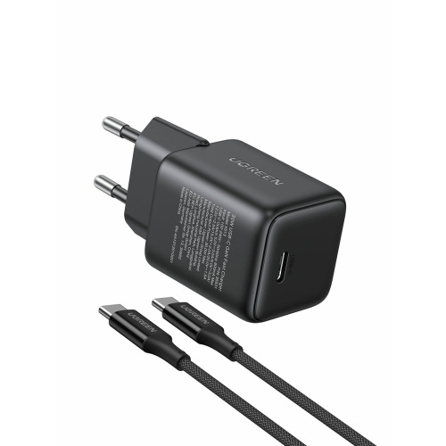 Зарядное утройство UGREEN X513 (65012) 30W USB-C GaN Fast Charger With USB-C-USB-C Cable 1m EU Black