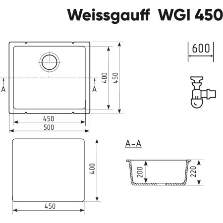 Кухонная мойка Weissgauff WGI 45008 Anthracite