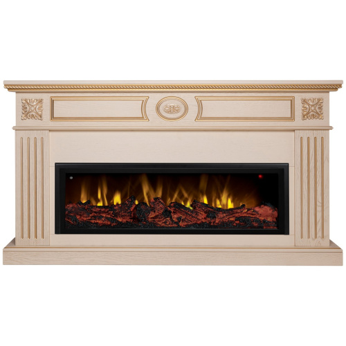Электрокамин RealFlame Siena 42/BV WT белый дуб с золотой патиной с очагом Beverly 1000