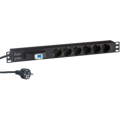 Блок розеток ExeGate ServerPro PDU-19H610 Al-6S-EU2.5CU-1P (EX280835RUS) 19", 1U, Алюминий, 6 Schuko, кабель с евровилкой VDE-250V-16A-3*1.5mm2