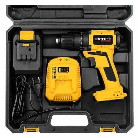 Дрель-шуруповерт STEHER CDB-200-1, в кейсе