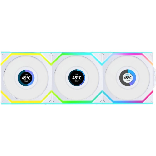 Комплект вентиляторов (3шт.) Lian Li UNI Fan SL Wireless LCD 120 (G99.12SLLCD1W3W.R0)/12SLLCD1W3W White/120x124,5x28мм (1.6” LCD,PWM,ARGB,1900 об/мин)