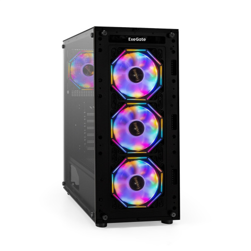 Корпус ExeGate i3 Base EX294967RUS Miditower (ATX, без БП, с окном, 1*USB+1*USB3.0, аудио, 4 вент. 12см с RGB подсветкой)