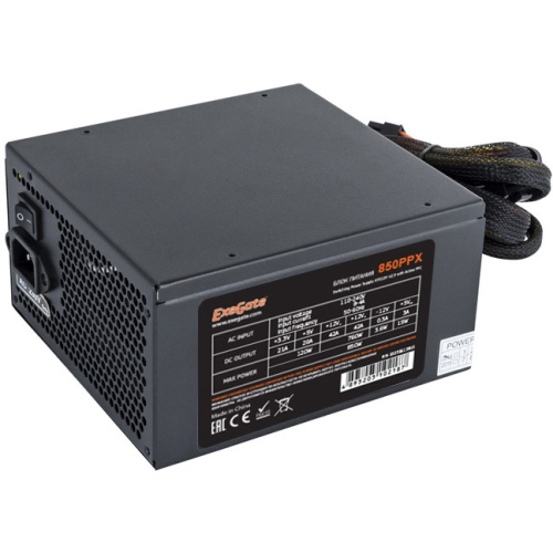 Блок питания Exegate 850PPX EX259613RUS 850W RTL, ATX, black, APFC, 14cm, 24p+2*(4+4)p