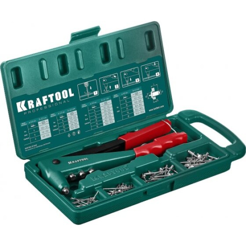 Заклепочник KRAFTOOL X-3 (31170-H6 z01) 2.4-4.8 мм - алюминий и сталь; d-2.4-4.0 - нерж сталь, в кейсе, с набором заклепок