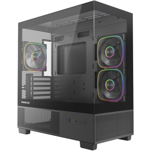 Корпус Powercase Vision Micro S4B (CVMMSHB-A3), Tempered Glass, Type-C, 3x 120mm ARGB PWM Fan, ARGB+PWM HUB, чёрный, mATX