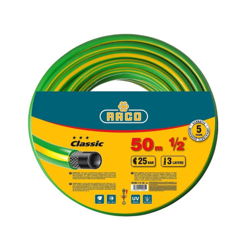 Шланг RACO Classic 40306-1/2-50_z01 поливочный, 25атм., армированный, 3-х слойный, 1/2"х50м