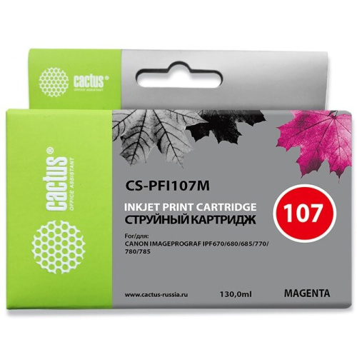 Картридж перезаправляемый струйный Cactus CS-R-PFI107M-Chip пурпурный для Canon imageProGraf iPF670/680/685/770/780/785