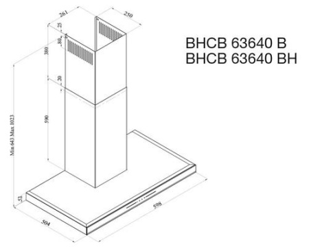 Вытяжка каминная Beko BHCB63640B черный/черный