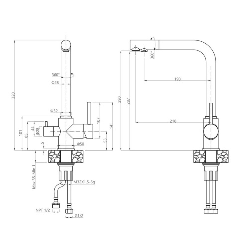 Смеситель GranFest 3611 мрамор, графит