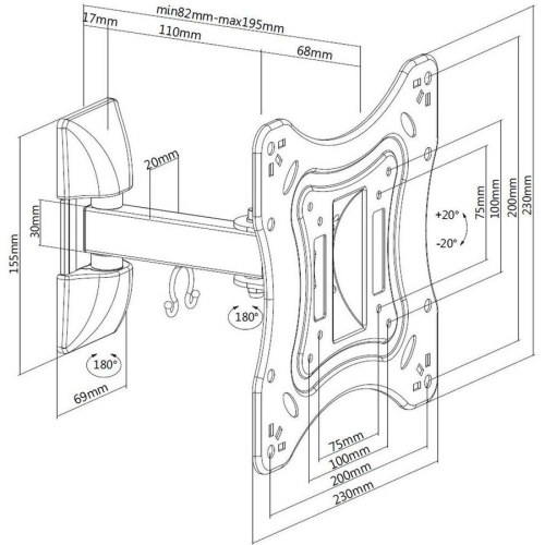 Кронштейн для телевизора Ultramounts UM 865 черный 23"-42" до20кг поворотно-выдвижной и наклонный