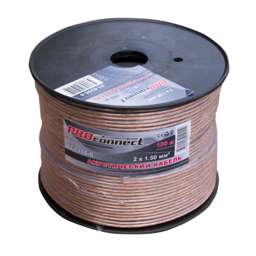 Кабель акустический PROconnect 01-6206-6 2х1,50мм² прозрачный BlueLine 100м