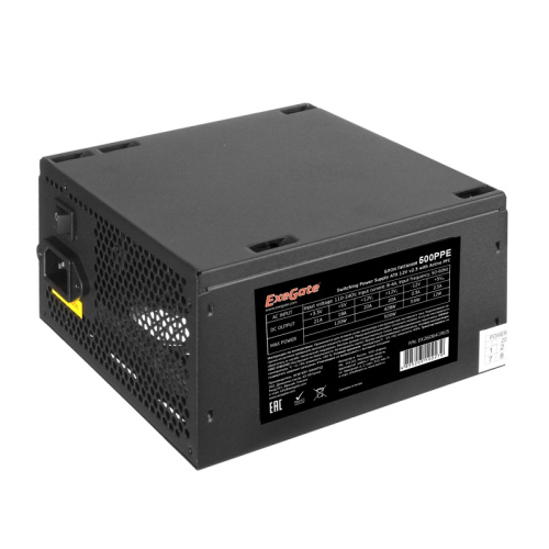 Блок питания Exegate 500PPE EX260641RUS-S 500W, ATX, SC, black, APFC, 12cm, 24p+(4+4)p PCI-E, 3*IDE, 5*SATA