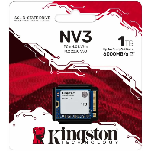 SSD Kingston NV3 SNV3SM3/1T0, 1000GB, M.2(22x30mm), NVMe, PCIe 4.0 x4, 3D TLC, R/W 6000/4000MB/s, TBW 320, DWPD 0.2