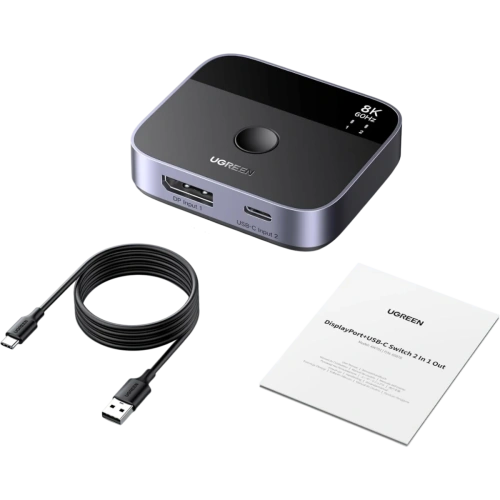 Кабель UGREEN AW701 (65878) 2 in 1 8K 60Hz DisplayPort USB-C Switcher Black