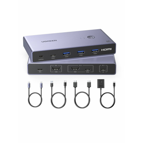 Переключатель UGREEN CM731 (25960) USB-C+HDMI KVM Switch 2 In 1 Out серый космос