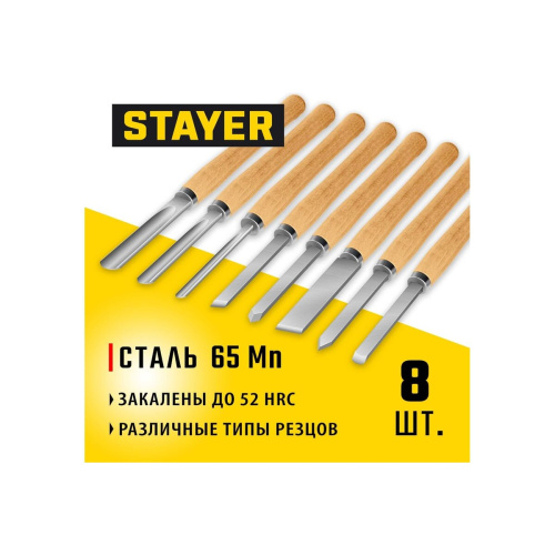 Набор резцов по дереву STAYER Wood Master 1836 ручных, 8шт