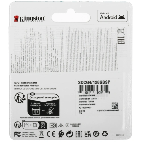 Карта памяти Kingston Canvas Go! Plus SDCG4/128GBSP microSDXC 128GB w/o adapter